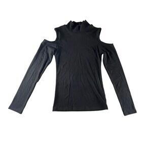 Black Mock Neck Cold Shoulder Long Sleeve Top Women's Size Small‎